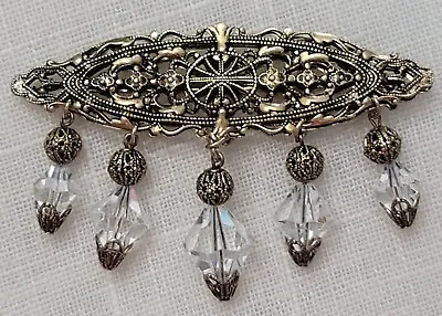 Miriam Haskell Vintage Crystal Dangle Filigree Victorian Style Pin Brooch • $50