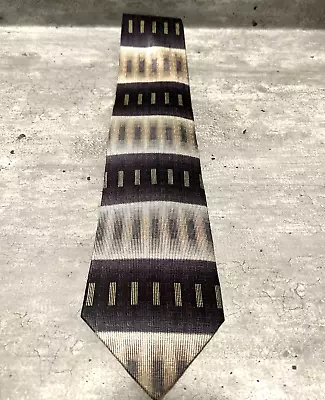 Screenplay M. Wong Mens Metallic Silver Blue Black Brocade Silk Tie Art Deco • $11.48