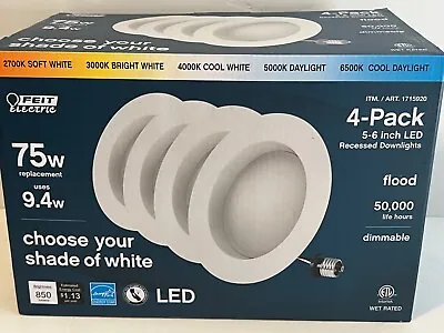 Feit Electric 5-6 Inch Led Recessed Dimmable Downlights Multiple Shades - 4 Pack • $15