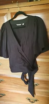 Country Road 100% Linen Black Wrap Top 16 • $35