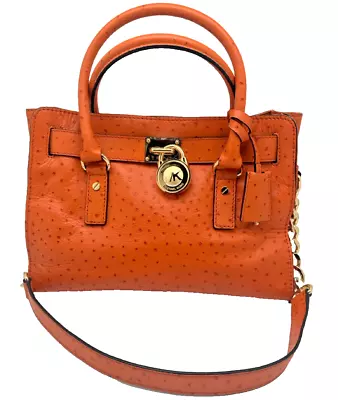 Michael Michael Kors Orange & Gold Leather Double Top Handle Gold Hardware Purse • $210