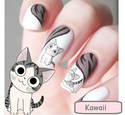 Nail Art DECALS - Kawaii Cat Cartoon Cute  Water Transfers Chi's Sweet Home • £1.20