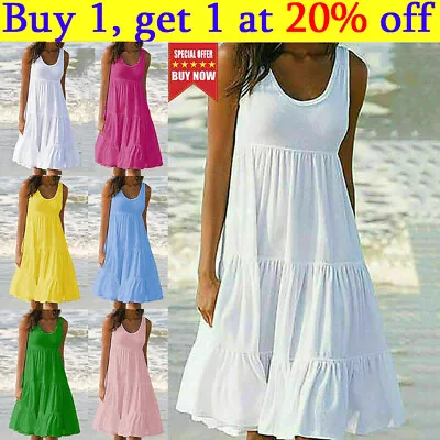 £8.51 • Buy Women's Summer Smock Dress Holiday Beach Ladies Casual Loose Frill Mini Sundress
