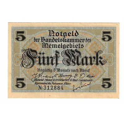 [#629676] Banknote Memel 5 Mark 1922 1922-02-22 KM:4b UNC • $180.70