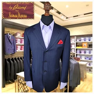 Brioni Italy Surgeon Cuffs Dual Vent Navy Stripe Blazer 44R Mens Sport Suit Coat • $289