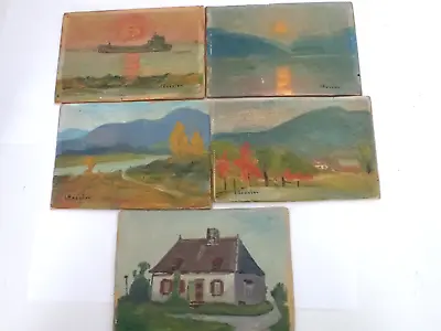 Lot 5 Miniature Oil On Wood Paintings By Isadore Ressler Early Work Quebec Can. • $100