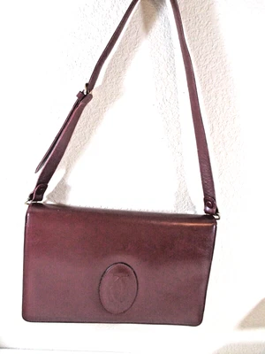 $212.58 • Buy Authentic Cartier Must De Cartier Leather Shoulder Cross Bag Maroon/ Red R0975