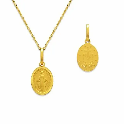 Miraculous Medal Virgen De La Milagrosa Religious Pendant Real 14K Gold Italy  • $132.80