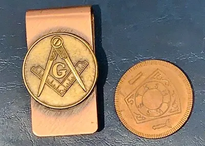 ‘MASONIC’  MONEY CLIP  …... A  Copper And Bronze / Brass Coin Money Clip • $29