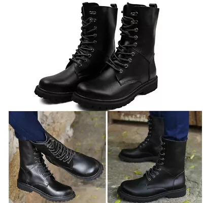 Mens 100% Real Leather Boots Army Combat Patrol Boot Cadet Military Security UK3 • £28.49