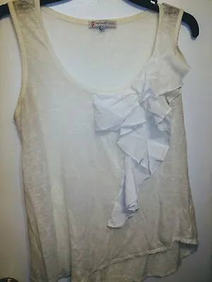 Paul And Joe Sister Tank Women's 2 Medium Off White Semi Sheer Top Bow Detail • $14.95