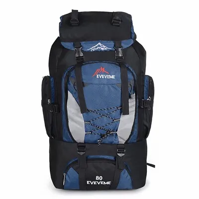 80L Extra Large Hiking Camping Backpack Rucksack Waterproof Travel Luggage Bag B • £12.99