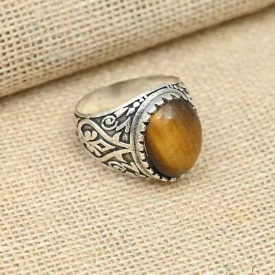 Tiger's Eye Gemstone Ring 925 Sterling Silver Anxiety Men's Ring All Size R215 • $19.54