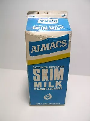 Vintage Almacs Half Gallon Skim Milk Carton East Providence RI • $39.99