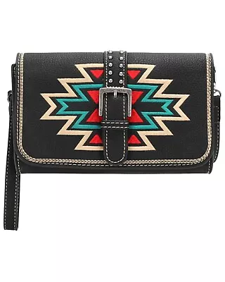 Montana West Women's Southwestern Print Crossbody Wallet Black • $44.45