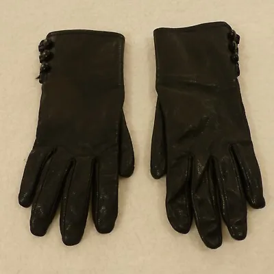 Leather Winter Gloves Women's With Real Rabbit Fur 3 Loop And Eye Buttons Size M • $34.95