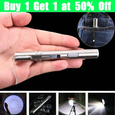 5  LED USB RECHARGEABLE MINI FLASHLIGHT Stainless Steel Pen Light 1000 Lumens • $5.63