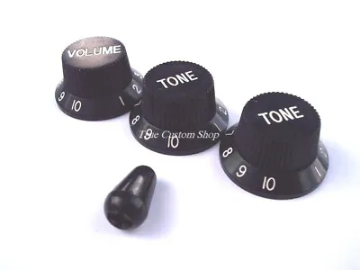 True Custom Shop® Black Knobs & Switch Tip Set For Fender Strat 1 Volume 2 Tone • $7.97