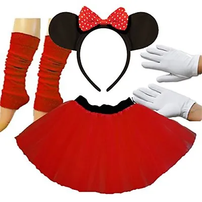 Minnie Mouse Ladies Fancy Dress Tutu Ears Gloves Legwarmers Set Outfit Full 4 P • $33.04