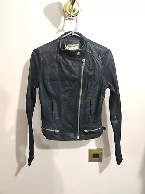 Vintage Apparel New Look Black Textured Leather Ladies Biker Jacket Size UK 8  • $21.14