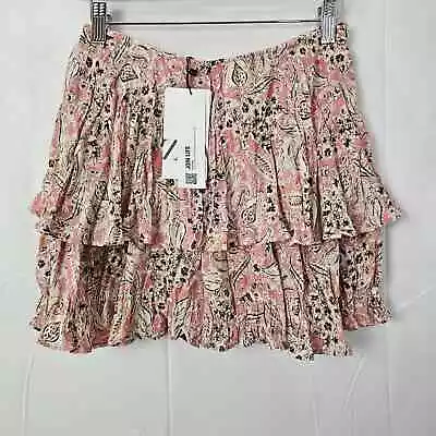 Zara Pink White Floral Tiered Mini Ruffle Skort Skirt Small Twee Summer Boho • $29.95