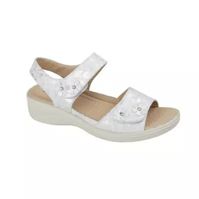 Ladies Summer White Sandals Metallic Azalea Hook & Loop • £29.99