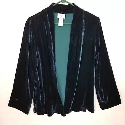 KATHLEEN SOMMERS Velvet Loose Fit Open Long Sleeve Jacket  Deep Teal Size M • £25.99