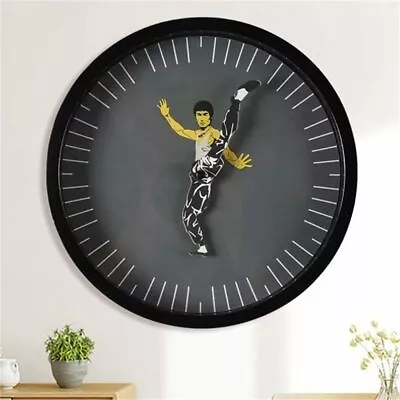 Fashion Black Creative Bruce Lee Kung Fu Wall Clock Round Clock Chinese • $31.93