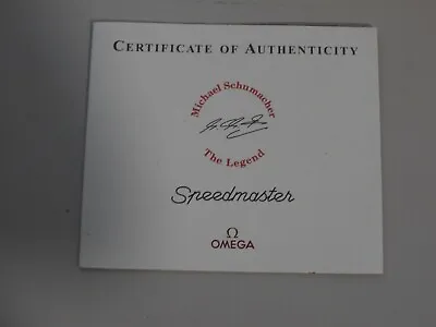 Omega Speedmaster Michael Schumacher The Legend Certificate Of Authenticity RARE • $100