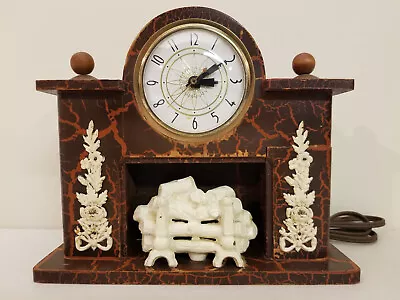 Vintage UNITED #419 Electric Fireplace Wood Mantle Clock - WORKS *READ* • $24.99