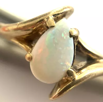 Vintage TRC 10K Solid Yellow Gold Natural Pear Shape Opal Ladies Ring Size 7.75 • $195