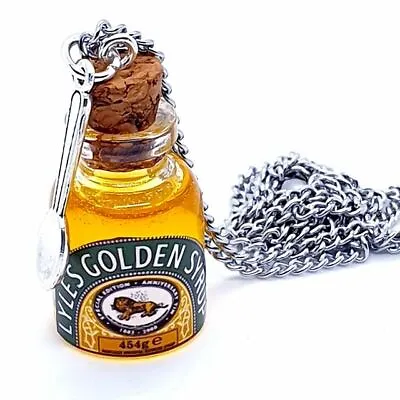 $11.09 • Buy Unique GOLDEN SYRUP & SPOON NECKLACE Handmade GLASS JAR Jewellery MINIATURE 