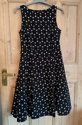 WALLIS Black & White Spotty Dress - Size 10 • £7.50