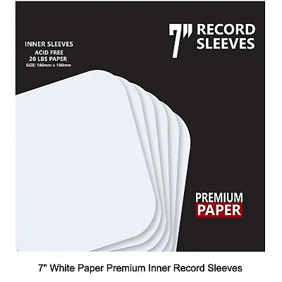 50 X 7  White Paper Premium Inner Record Sleeves Acid Free 20Lbs 180mm X 180mm • £6.45