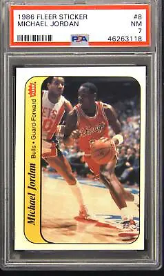 1986 Fleer Sticker #8 Michael Jordan Rookie PSA 7 • $745