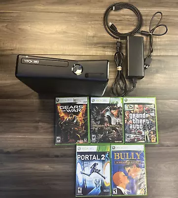 Microsoft Xbox 360 S Black Console System Model 1439 W/ Hookups & 5 Games TESTED • $89.99