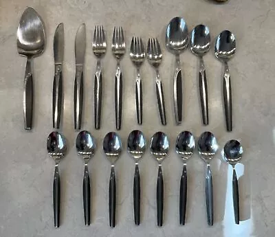 Cosmos 1961 Starburst Atomic 18 Pcs. Flatware Black Faux Wood Handle MCM Japan • $54