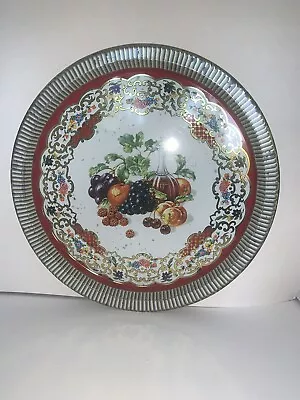 Vintage DAHER Decorated Ware TIN TRAY Fruit FLOWERS Gold Trim Made In England • $14