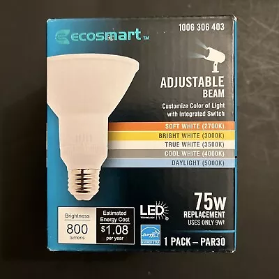 EcoSmart PAR30 Adjustable Beam Flood LED Light Bulb 75W Equivalent 1006 306 403 • $13.99