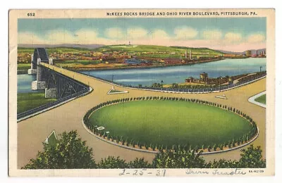 Pittsburgh Pennsylvania PA Postcard McKees Rocks Bridge Ohio River Blvd C1930s • $2.99