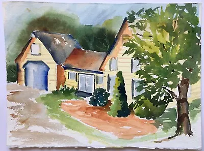 Vintage Original Watercolor Painting Greenfield Deerfield MA Yellow House Home • $50