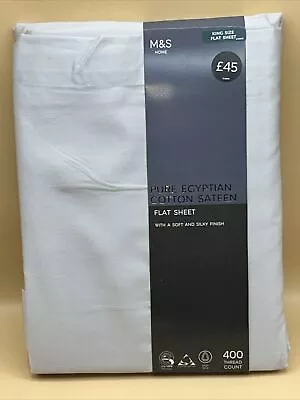 M & S 400 Thread Count Pure Egyptian Cotton Sateen Flat Sheet (King Size) New • £25