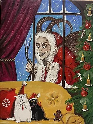 ACEO Print Of Painting RYTA XMAS KRAMPUS HOLIDAY Folk Art HALLOWEEN Black Cat 🎄 • £7.09