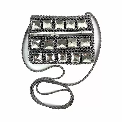Raoul Calabro Designs Crossbody Bag Gray Silver Jeweled Handbag Purse Vintage • $99.95