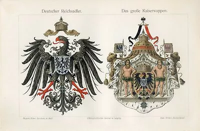 1895 GERMANY REICH EAGLE KAISER COAT OF ARMS Antique Chromolithograph Print • $1.99