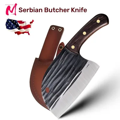 Meat Cleaver Butcher Kitchen Knife Serbian Chef Knife W/ Sheath Chopping Cutter • $25.99