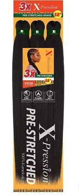 $9.99 • Buy X-pression Xpression Expression 100% Kanekalon 3X Braiding Hair Pre-Stretched 1B