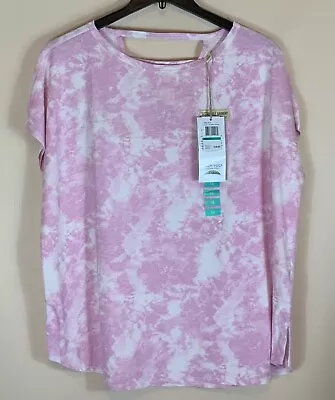 Earth Yoga Women Short Sleeve Shirt Plus Size 1X Lilac Snow Cloud Print Stretch • $24
