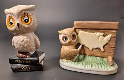 2 Vintage Enesco Owl Figurine Weather Forecaster 3.25   & 2.5  Ceramic • $19.99