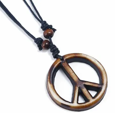 Unisex Mens Womens Resin Peace Sign Symbol Pendant Necklace Jewelry Rope • $8.98